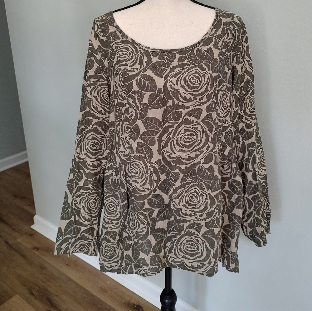 Flax Floral Tunic in Olive and Cream